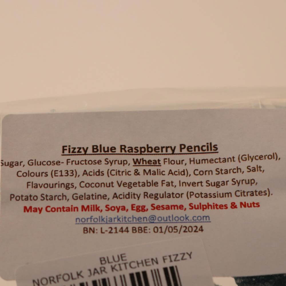 Norfolk Jar Kitchen Fizzy Blue Raspberry Pencils Sweet Bag